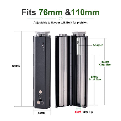 78–110mm Metal Cigarette Roller, Adjustable 1¼ & King Size Rolling Machine
