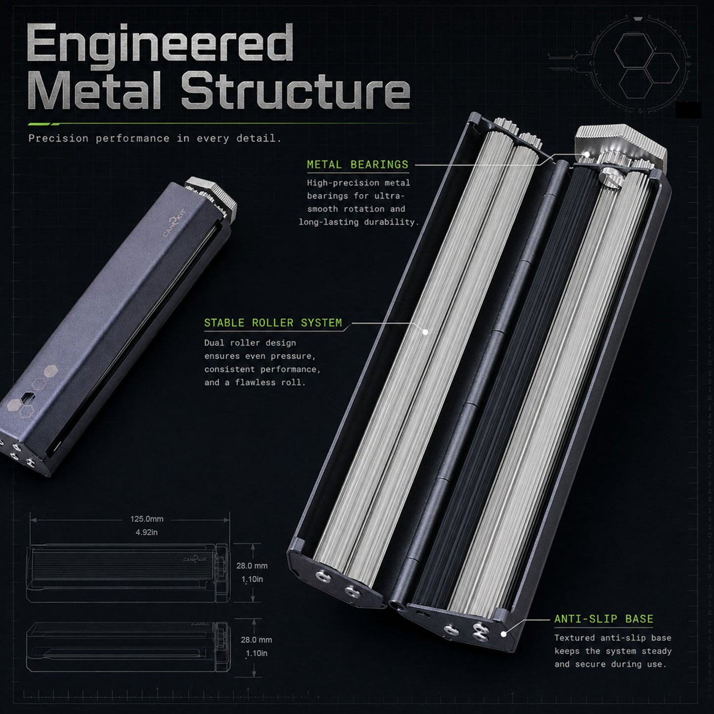 78–110mm Metal Cigarette Roller, Adjustable 1¼ & King Size Rolling Machine