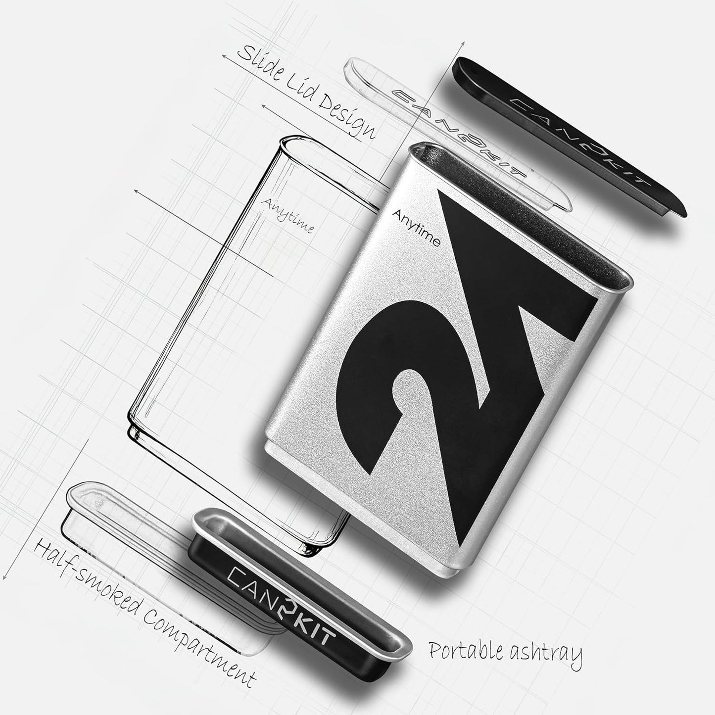 Can2kit Pre-roll Cone Carrying Case|Premium Metal Cigarette Holder|Holds 3 King Size Cones with 1 Lighter|Half-Smoked Storage|Pre Rolled Cone Storage Box