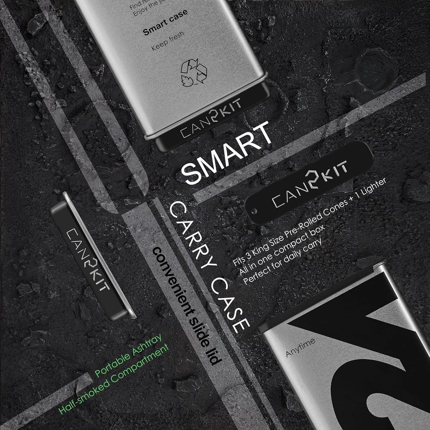 Can2kit Pre-roll Cone Carrying Case|Premium Metal Cigarette Holder|Holds 3 King Size Cones with 1 Lighter|Half-Smoked Storage|Pre Rolled Cone Storage Box